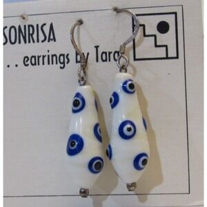 Vintage Teardrop Glass Handmade Bead Earrings Dangle Hooks Circle Dots